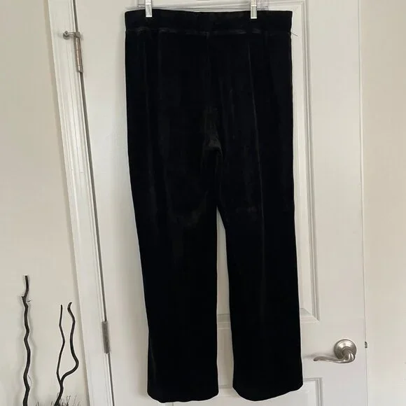 Talbots Sweatpants Black Velour Pull On Pants Wide Leg Adj Waist Womens XL - Picture 3 of 8